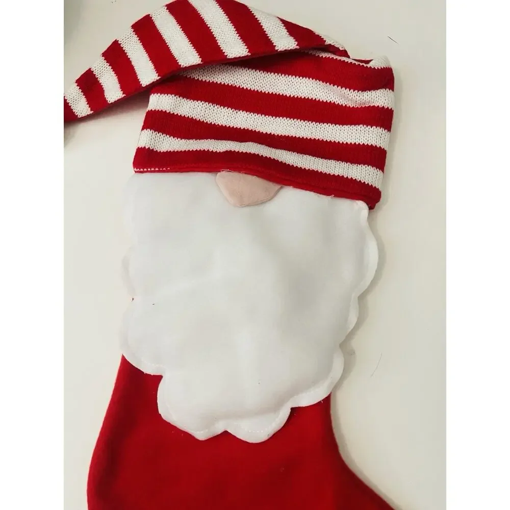 Santa in‎ Striped Hat Christmas Stocking Red Christmas Gift Stockings 15”